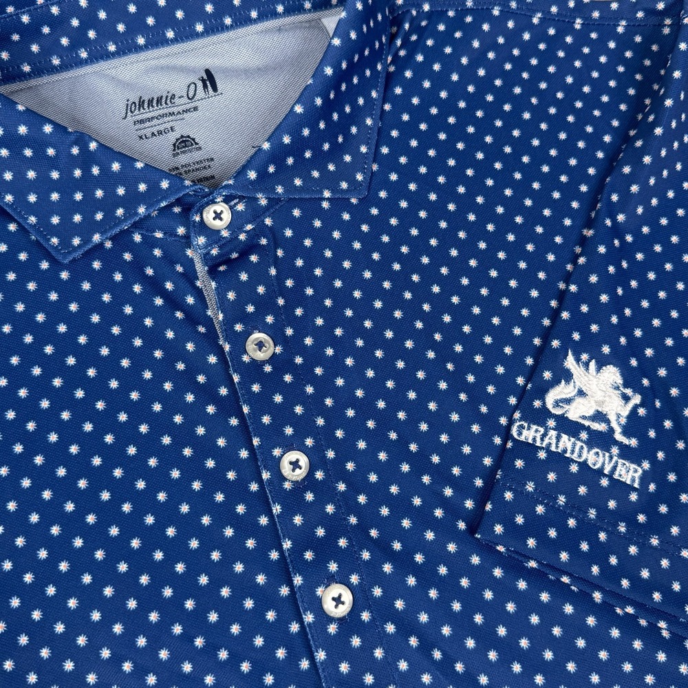 Johnnie-O Daisy Golf Polo Men XL Lake Blue Floral Performance Mesh Grandover UPF